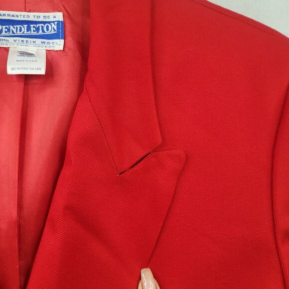 Vintage 90s Pendleton Women Red Wool Blazer Size 4 Double Breast Gold Button New - Picture 7 of 13